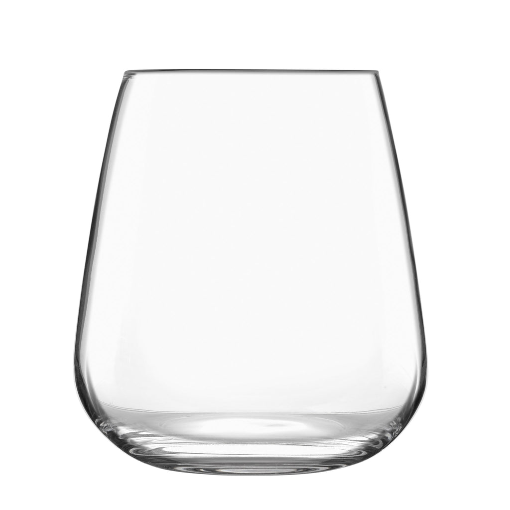 Front view of Luigi Bormioli Talismano DOF tumbler showcasing clear crystal glass and thick base with white background