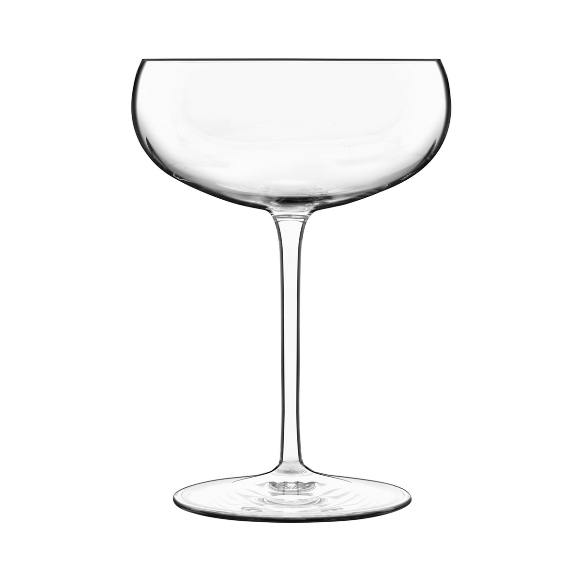Front view of Luigi Bormioli Talismano Old Martini showcasing clear blown crystal glass and reinforced stem with white background