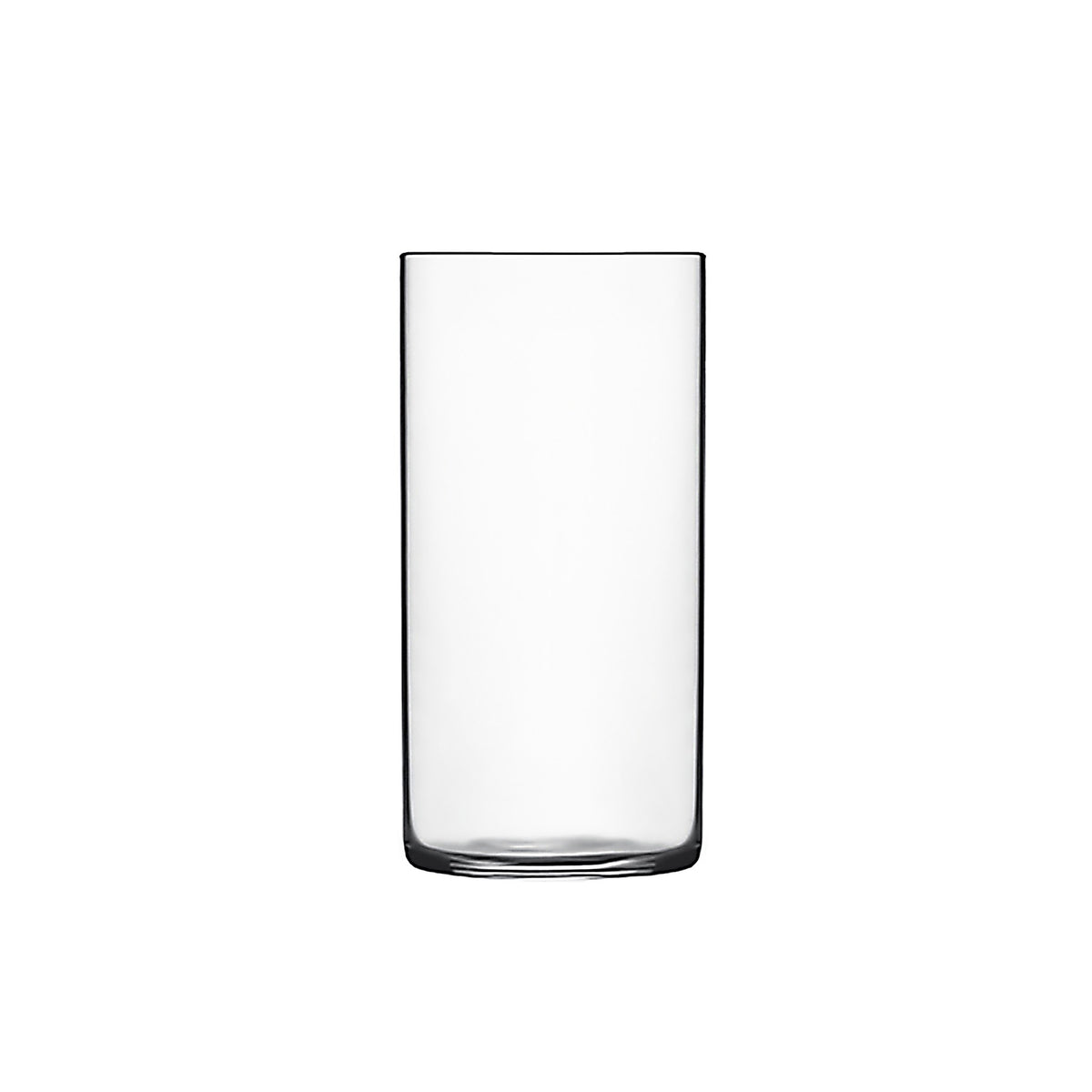 Front view of Luigi Bormioli Top Class Round Beverage tumbler showcasing clear blown crystal glass and thick base with white background