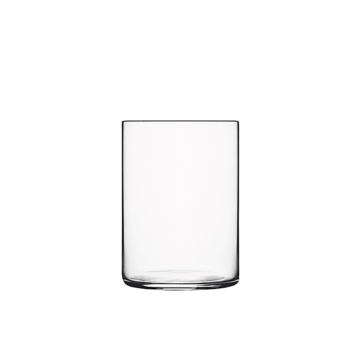 Front view of Luigi Bormioli Top Class Round Multiuse All Purpose tumbler showcasing clear blown crystal glass and rounded base on a white background