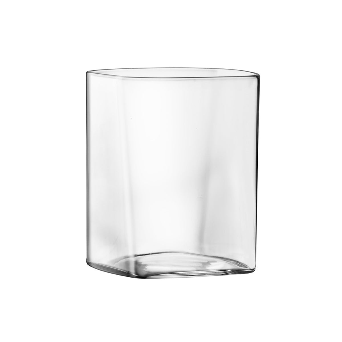 Front view of Luigi Bormioli Top Class Square DOF tumbler showcasing its square shape with a white background