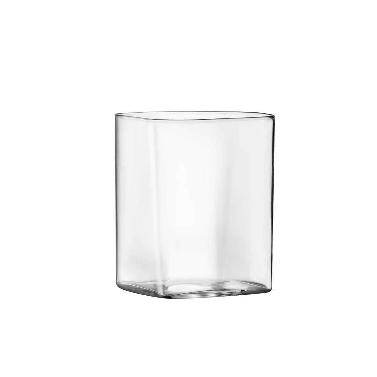 Front view of Luigi Bormioli Top Class Square Rocks showcasing its square shape and clear crystal glass with a white background