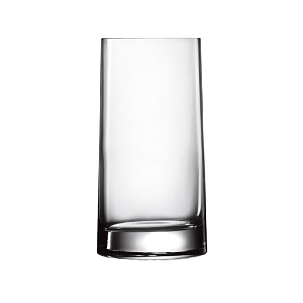Front view of Luigi Bormioli Veronese Beverage tumbler showcasing its clear glass and thick base on a white background