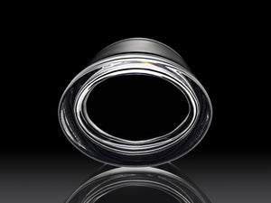 Top view of Luigi Bormioli Veronese DOF showcasing its clear glass opening against a black reflective background