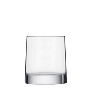 Front view of Luigi Bormioli Veronese DOF tumbler showcasing clear blown crystal glass and thick base with white background
