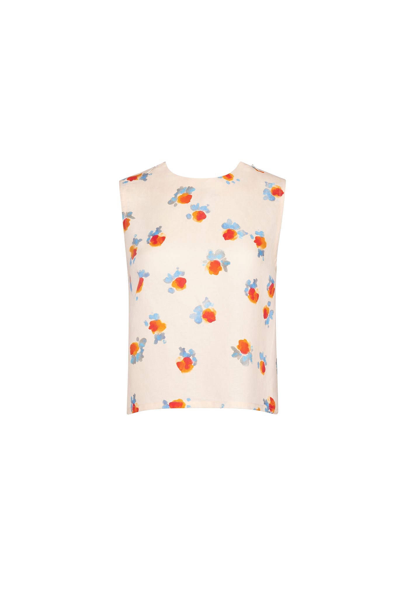 The Luna Top is a sleeveless crew neckline with subtle zipper closures along the shoulder line.
