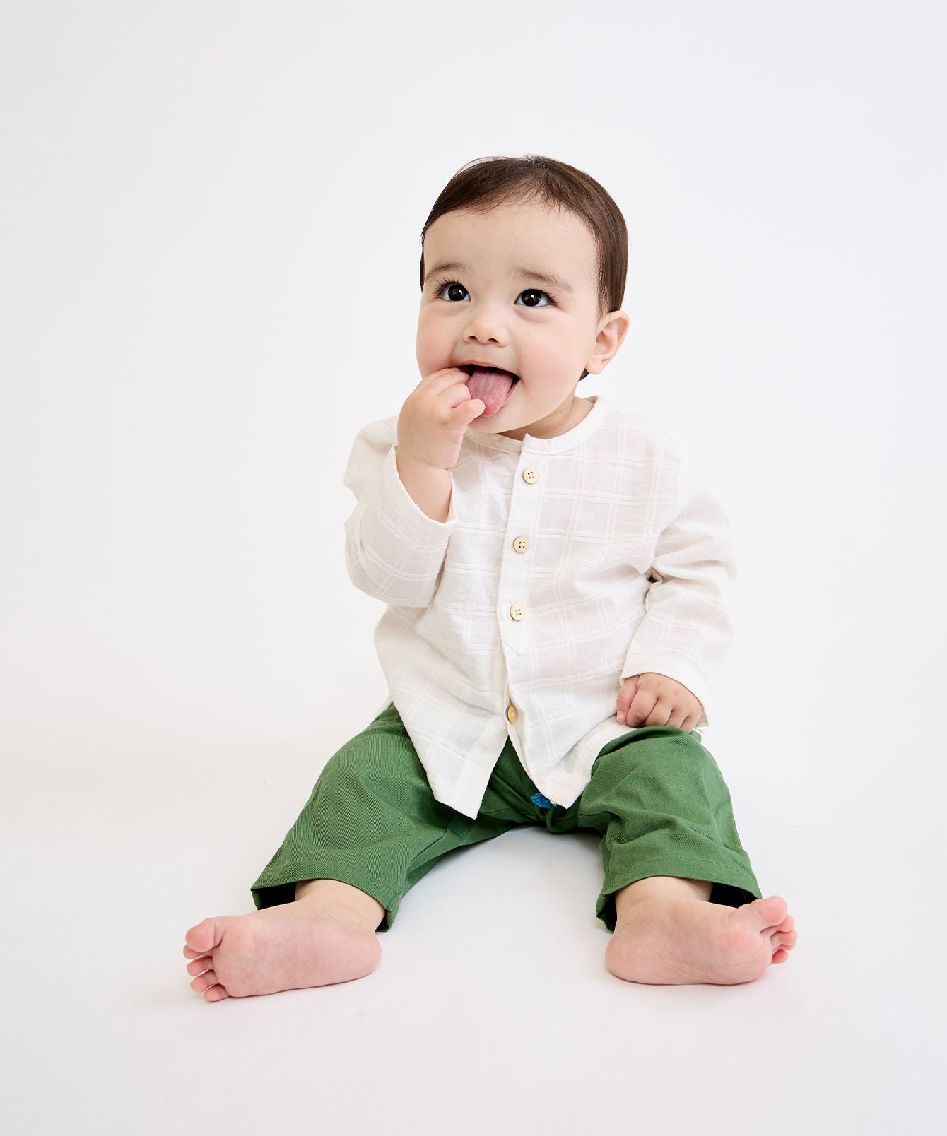 Lupo Baby Shirt, Cream Windowpane