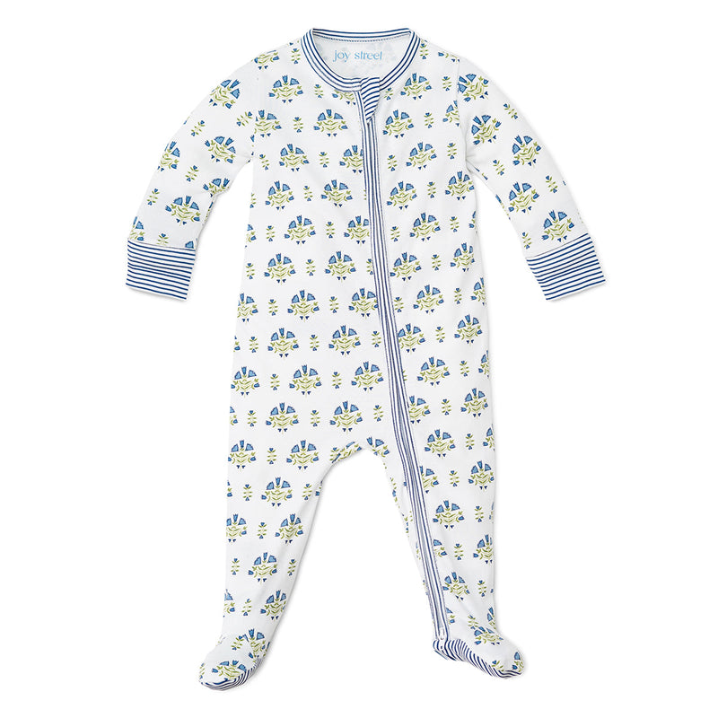 Baby Posy Floral Block Print Zip Onesie in Green