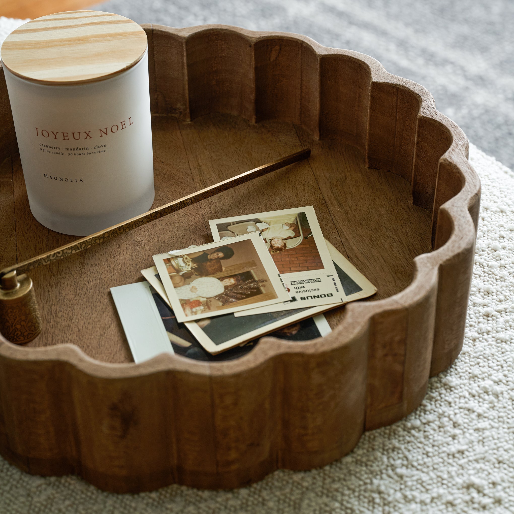 Antiqued Wood Scalloped Tray