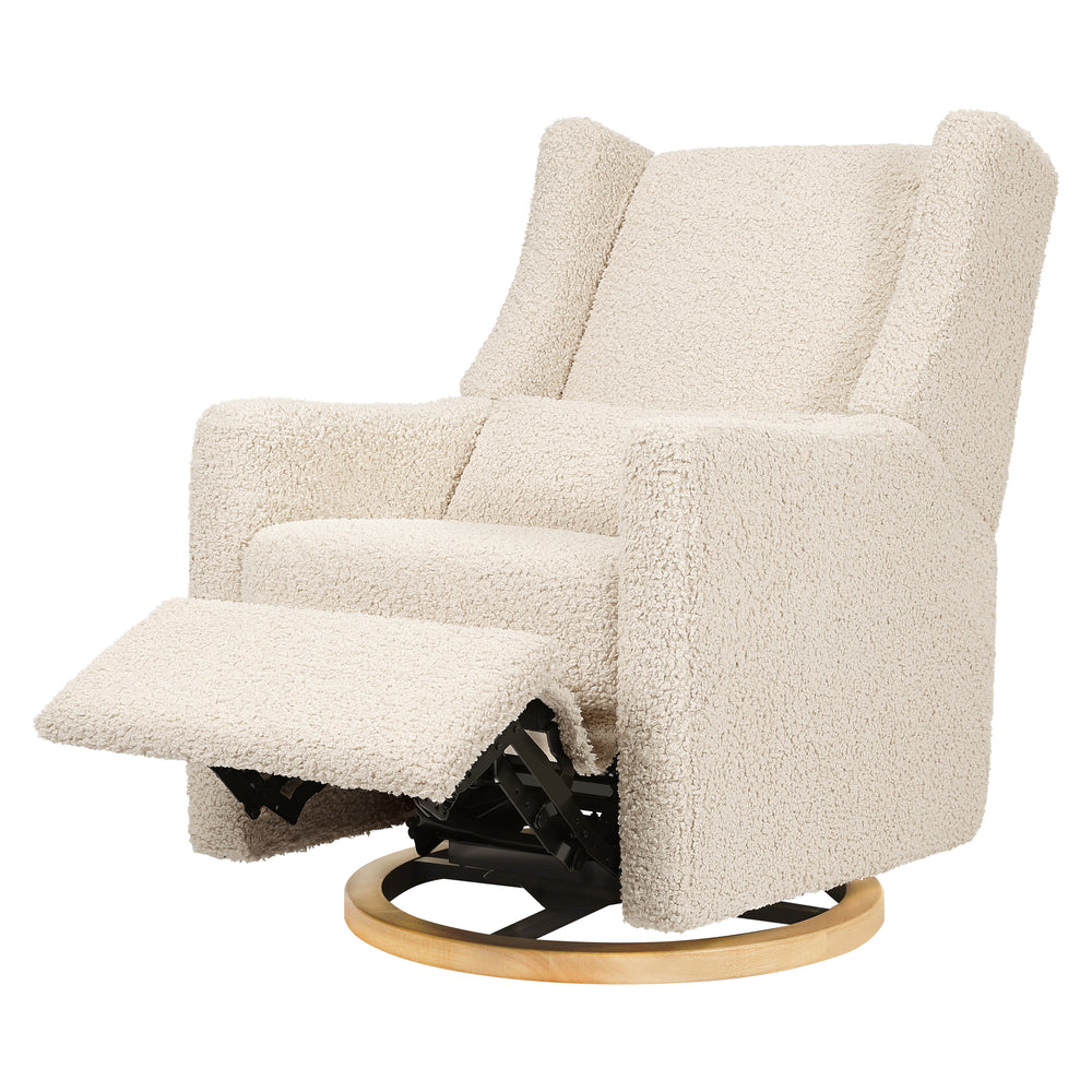 Kiwi Electronic Recliner and Swivel Glider with USB port in Almond Teddy Loop with Light Wood Base