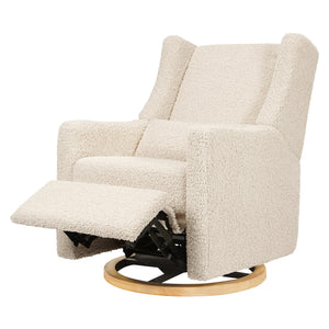Kiwi Electronic Recliner and Swivel Glider with USB port in Almond Teddy Loop with Light Wood Base
