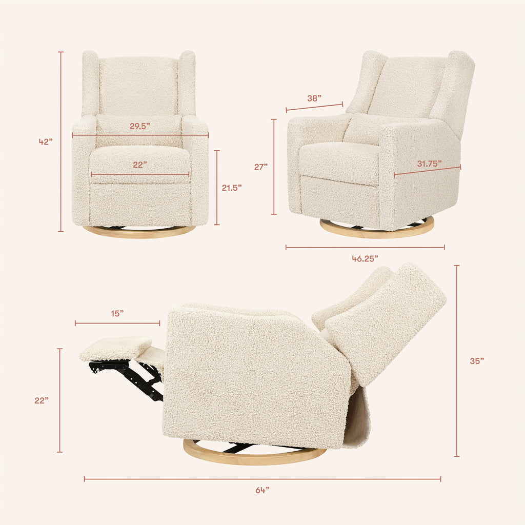 Kiwi Electronic Recliner and Swivel Glider with USB port in Almond Teddy Loop with Light Wood Base