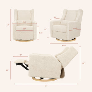 Kiwi Electronic Recliner and Swivel Glider with USB port in Almond Teddy Loop with Light Wood Base