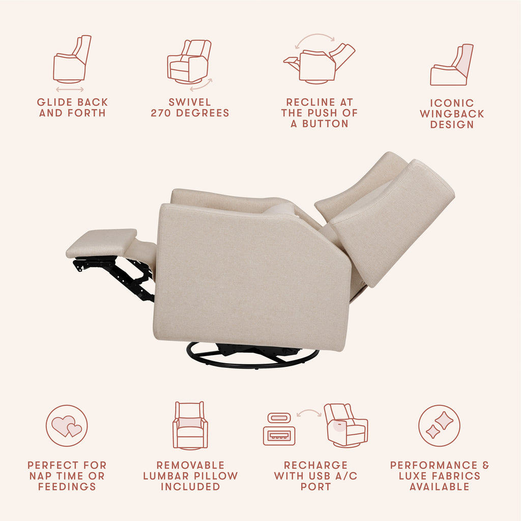 Kiwi Electronic Recliner and Swivel Glider with USB port in Performance Beach Eco-Weave