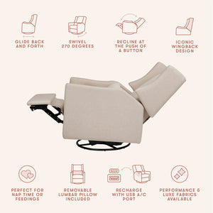 Kiwi Electronic Recliner and Swivel Glider with USB port in Performance Beach Eco-Weave