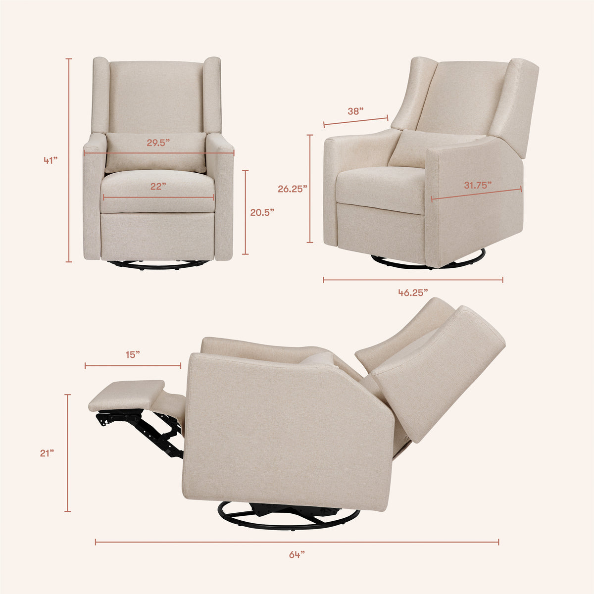 Kiwi Electronic Recliner and Swivel Glider with USB port in Performance Beach Eco-Weave