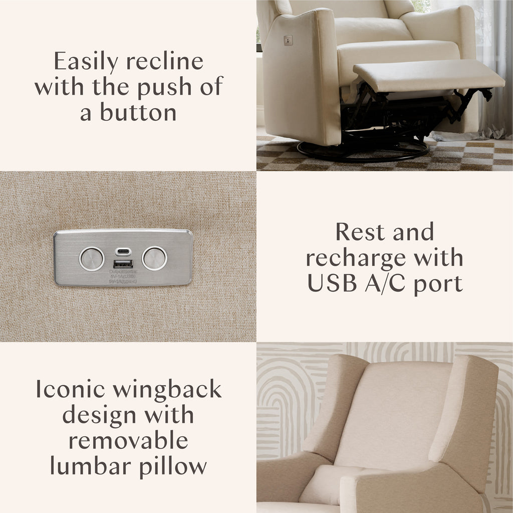 Kiwi Electronic Recliner and Swivel Glider with USB port in Performance Beach Eco-Weave
