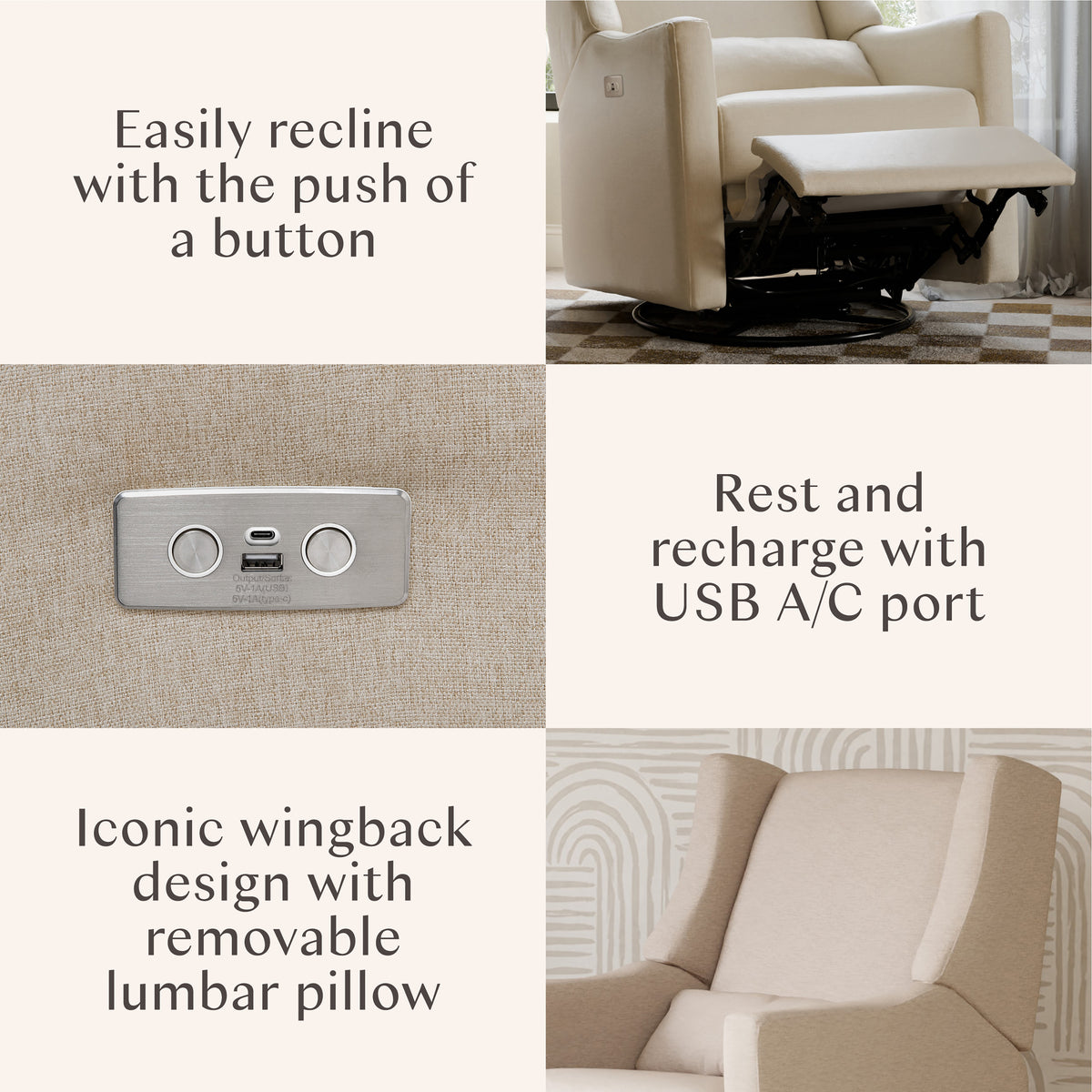 Kiwi Electronic Recliner and Swivel Glider with USB port in Performance Beach Eco-Weave