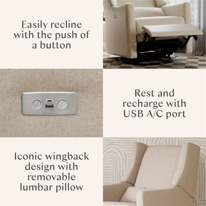 Kiwi Electronic Recliner and Swivel Glider with USB port in Performance Beach Eco-Weave