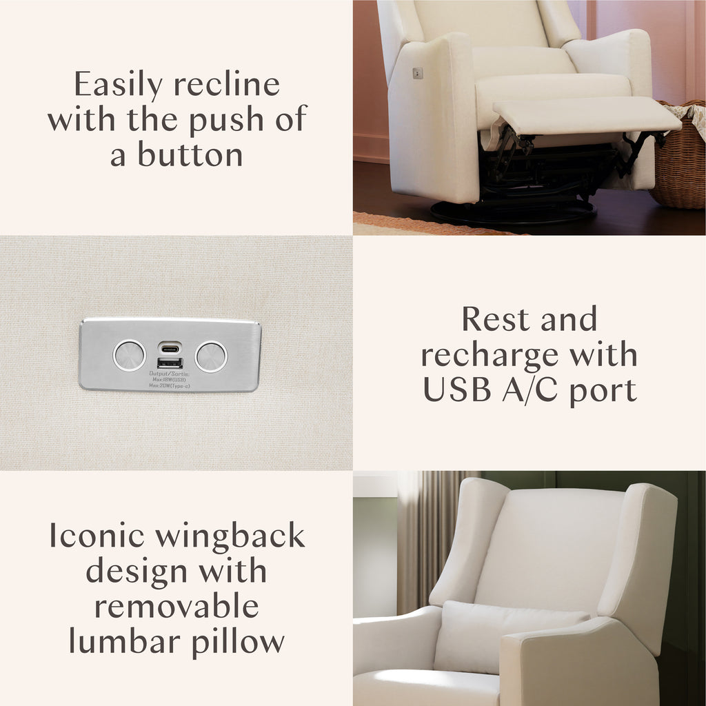 Kiwi Electronic Recliner and Swivel Glider with USB port in Performance Cream Eco-Weave