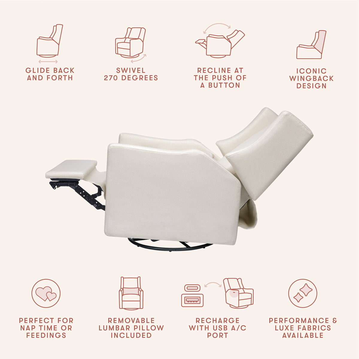 Kiwi Electronic Recliner and Swivel Glider with USB port in Performance Cream Eco-Weave