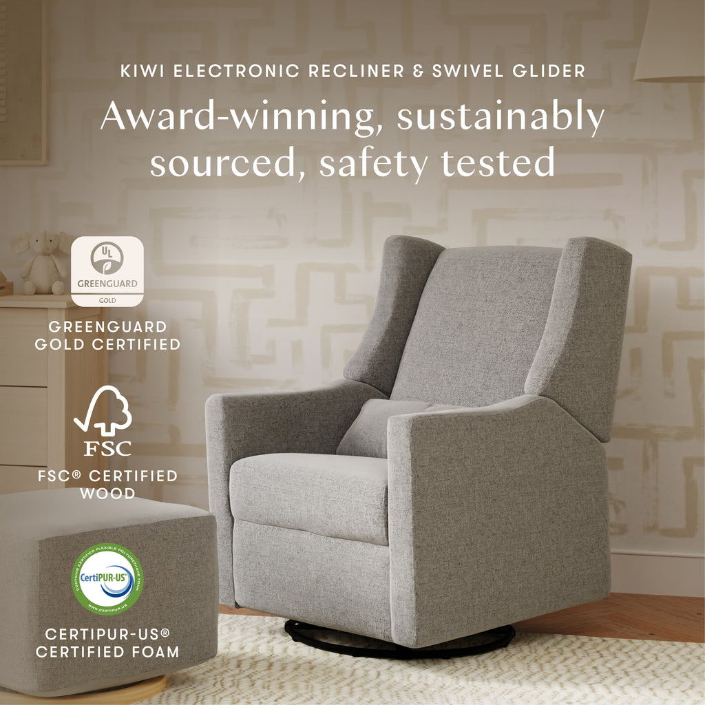 Kiwi Electronic Recliner and Swivel Glider with USB port in Performance Grey Eco-Weave