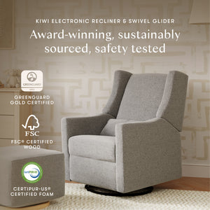 Kiwi Electronic Recliner and Swivel Glider with USB port in Performance Grey Eco-Weave