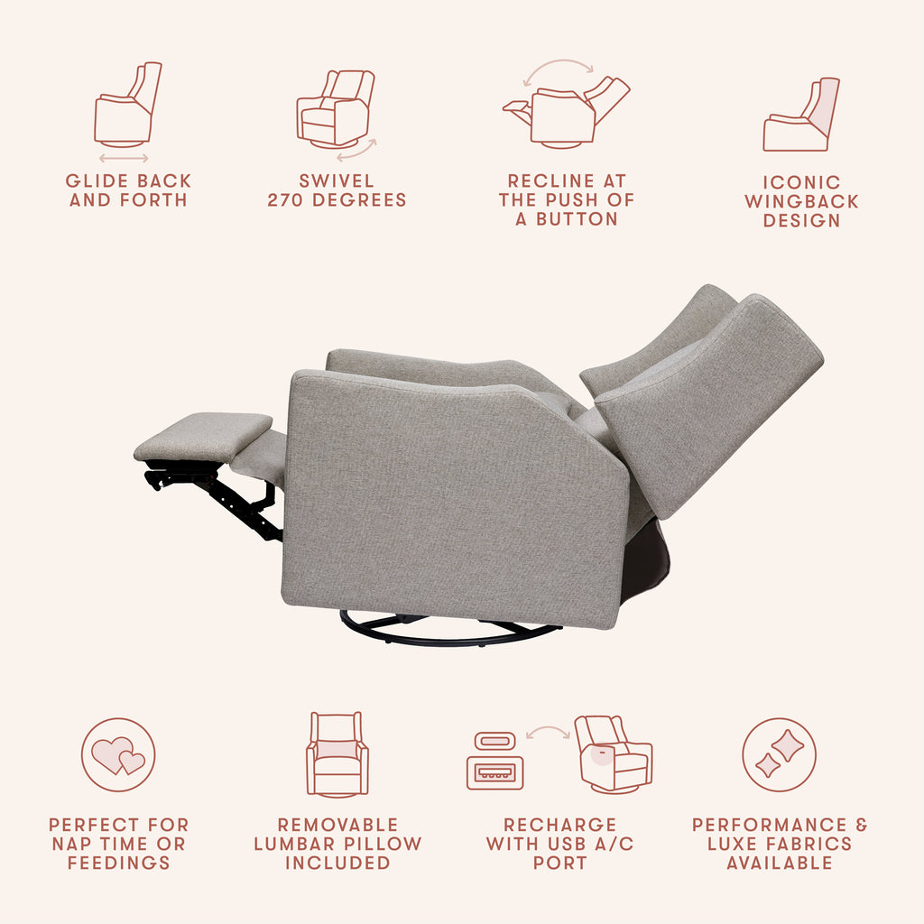 Kiwi Electronic Recliner and Swivel Glider with USB port in Performance Grey Eco-Weave