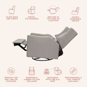 Kiwi Electronic Recliner and Swivel Glider with USB port in Performance Grey Eco-Weave