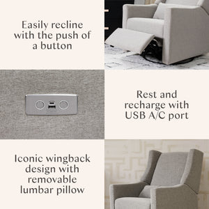 Kiwi Electronic Recliner and Swivel Glider with USB port in Performance Grey Eco-Weave