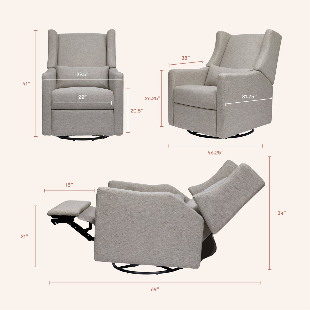 Kiwi Electronic Recliner and Swivel Glider with USB port in Performance Grey Eco-Weave