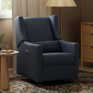 Kiwi Electronic Recliner and Swivel Glider with USB port in Performance Navy Eco-Twill