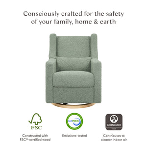 Kiwi Electronic Recliner and Swivel Glider with USB port in Sage Teddy Loop with Light Wood Base