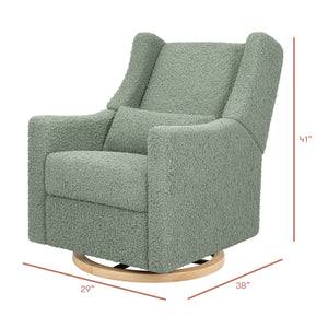 Kiwi Electronic Recliner and Swivel Glider with USB port in Sage Teddy Loop with Light Wood Base