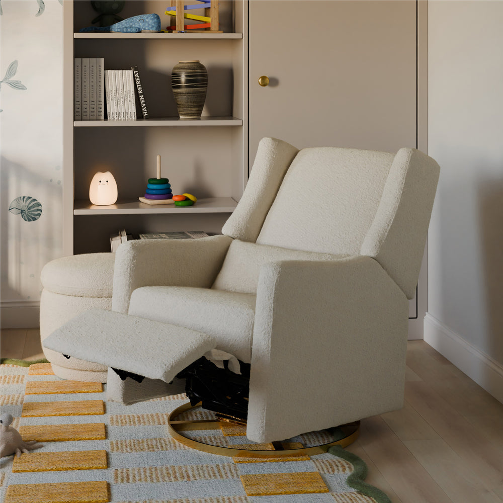 Kiwi Electronic Recliner and Swivel Glider with USB port in Ivory Boucle with Gold Base