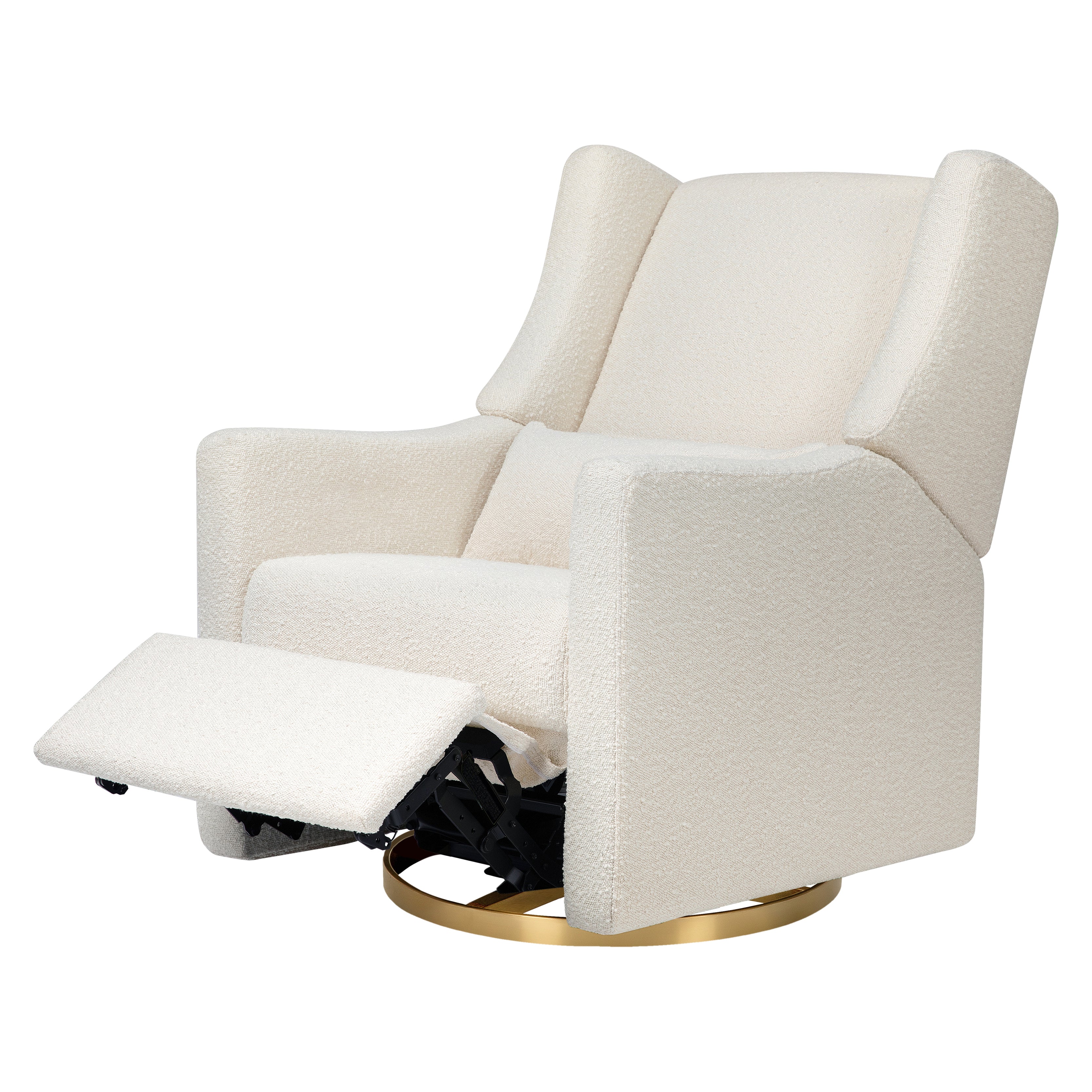 Kiwi Electronic Recliner and Swivel Glider with USB port in Ivory Boucle with Gold Base