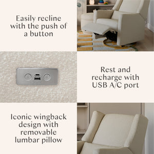 Kiwi Electronic Recliner and Swivel Glider with USB port in Ivory Boucle with Gold Base
