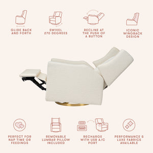 Kiwi Electronic Recliner and Swivel Glider with USB port in Ivory Boucle with Gold Base