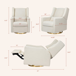 Kiwi Electronic Recliner and Swivel Glider with USB port in Ivory Boucle with Gold Base
