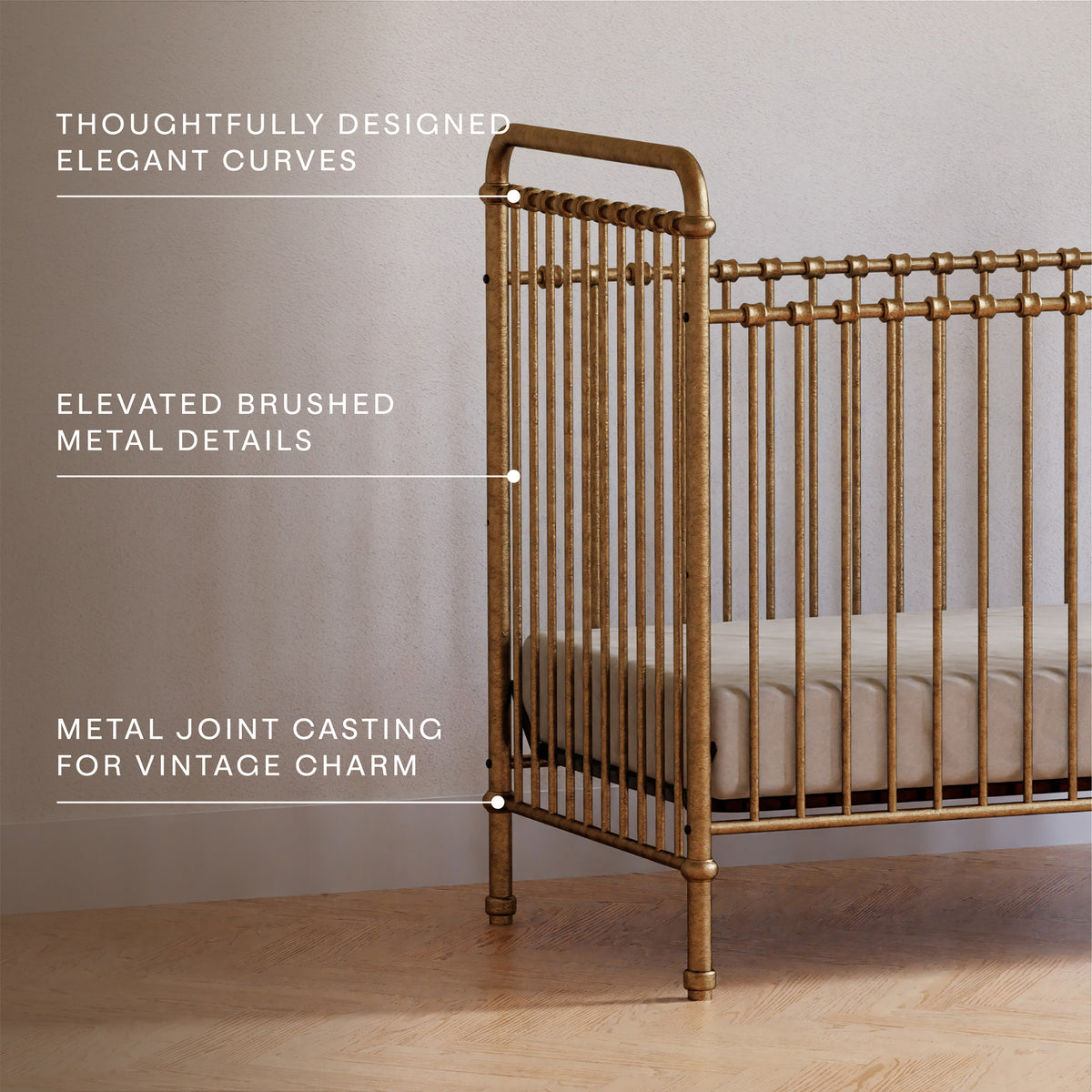 Abigail 3-in-1 Convertible Crib in Vintage Gold