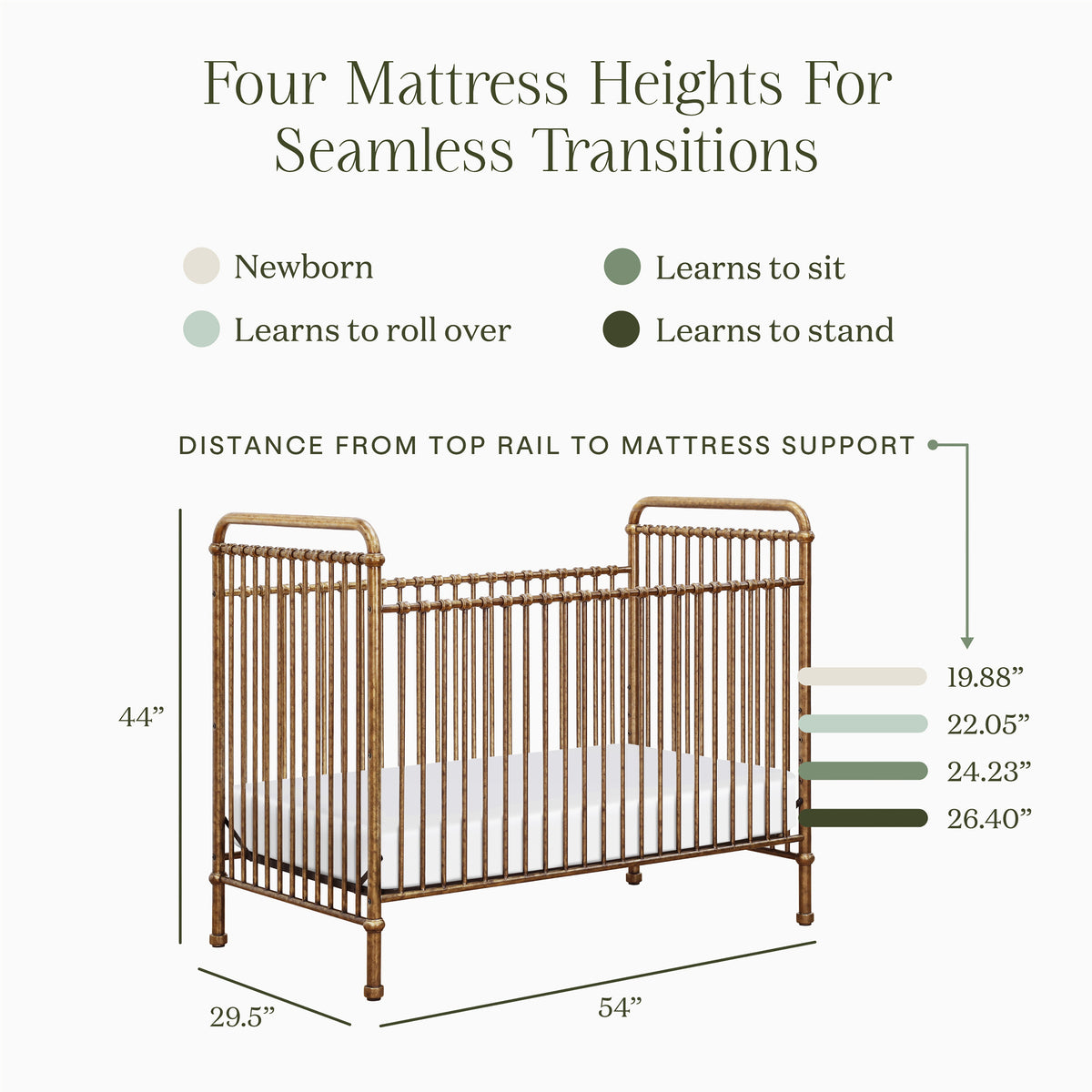 Abigail 3-in-1 Convertible Crib in Vintage Gold