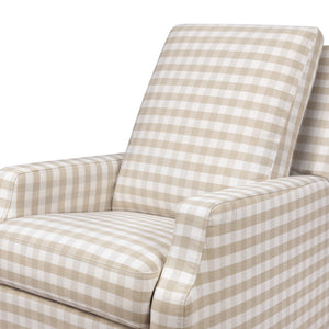 Crewe Electronic Recliner and Swivel Glider in Tan Gingham with Light Wood Base