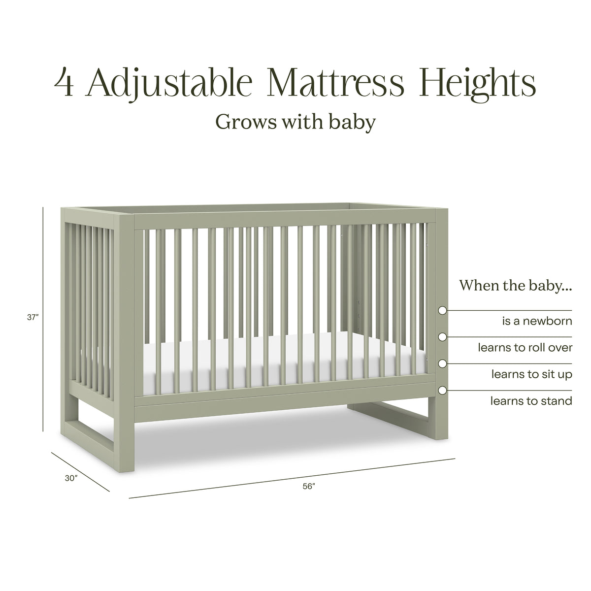 Nantucket 3-in-1 Convertible Crib with Toddler Bed Conversion Kit in French Sage