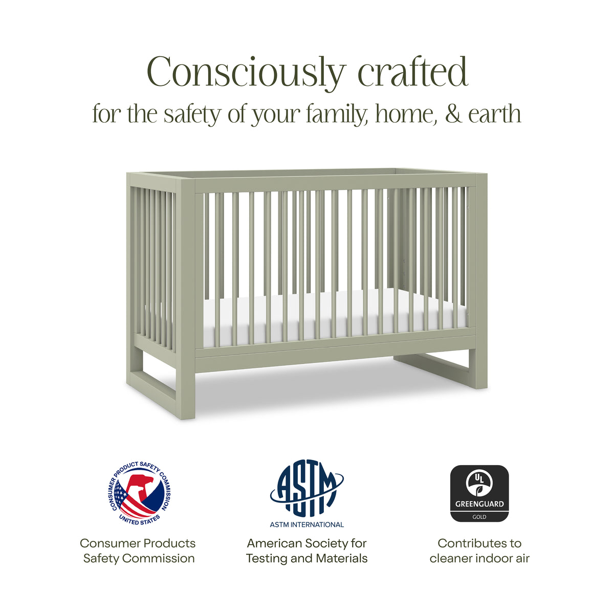 Nantucket 3-in-1 Convertible Crib with Toddler Bed Conversion Kit in French Sage