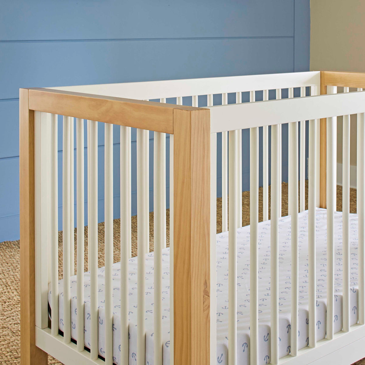 Nantucket 3-in-1 Convertible Crib with Toddler Bed Conversion Kit in Warm White/Honey