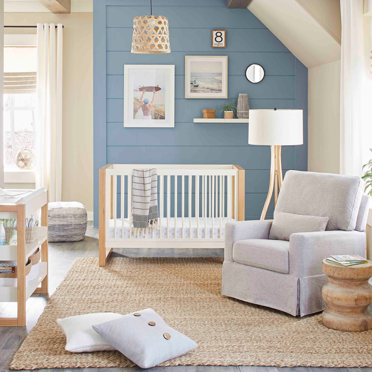 Nantucket 3-in-1 Convertible Crib with Toddler Bed Conversion Kit in Warm White/Honey