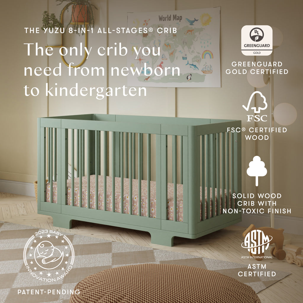 Yuzu 8-in-1 Convertible Crib with All-Stages Conversion Kits in Light Sage