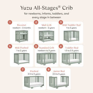 Yuzu 8-in-1 Convertible Crib with All-Stages Conversion Kits in Light Sage