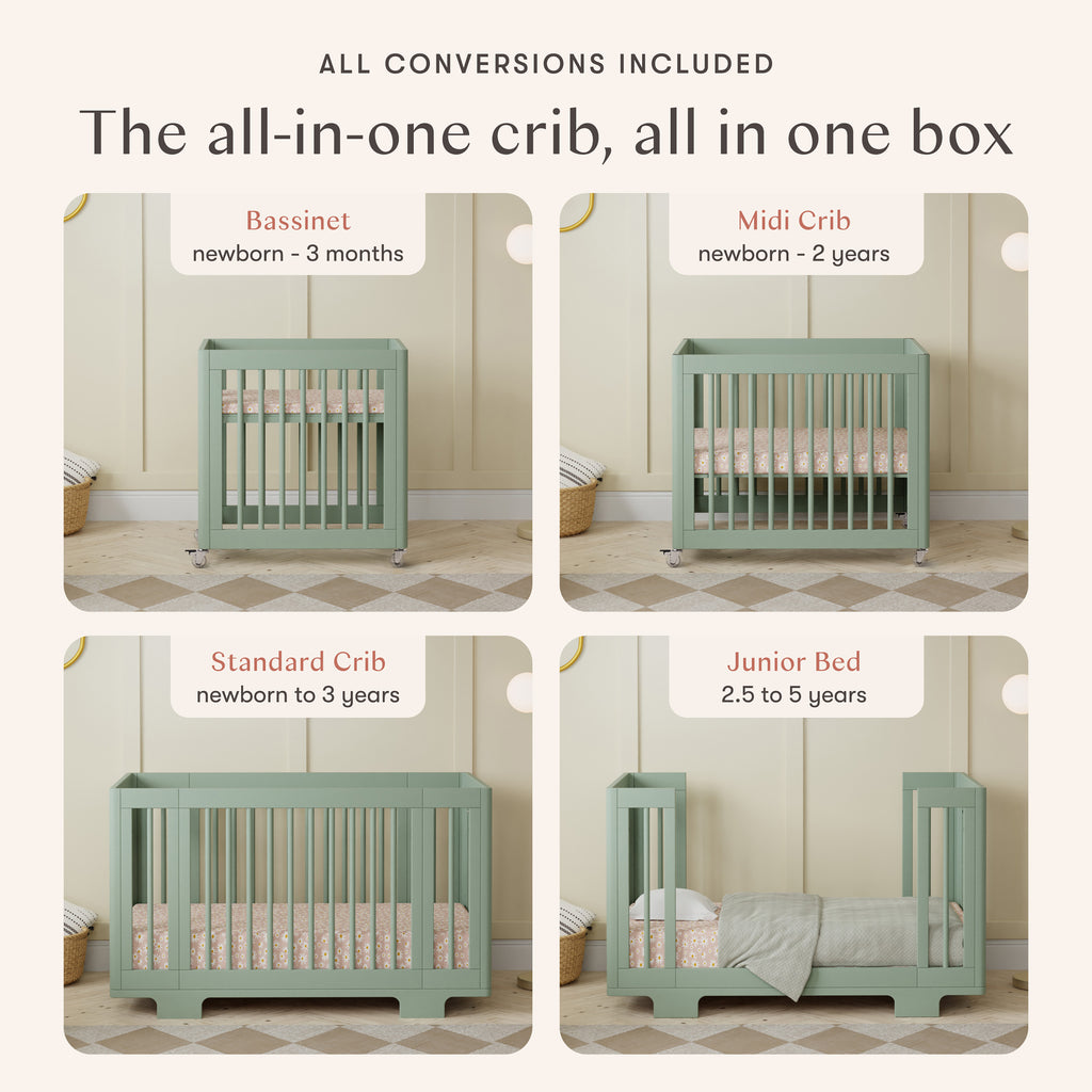 Yuzu 8-in-1 Convertible Crib with All-Stages Conversion Kits in Light Sage