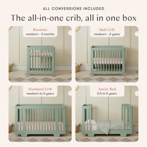 Yuzu 8-in-1 Convertible Crib with All-Stages Conversion Kits in Light Sage